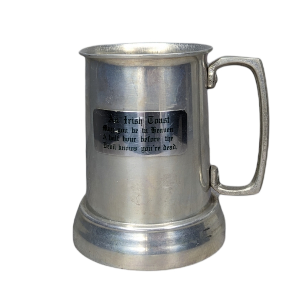 Vintage "An Irish Toast" Aluminum Tankard Mug with Clear Bottom